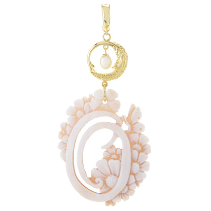 Cameo Italiano 18K Gold Plated Flower-Detailed Cameo Initial Pendant