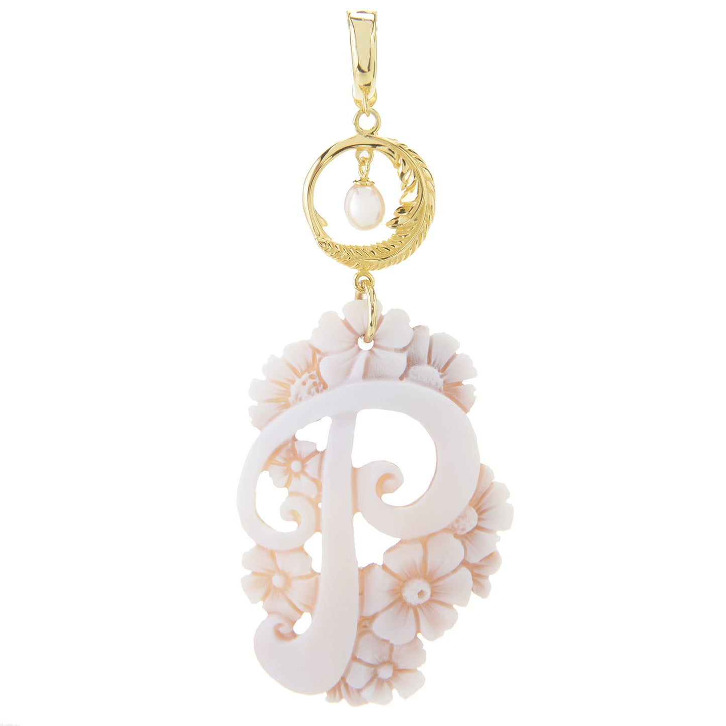 Cameo Italiano 18K Gold Plated Flower-Detailed Cameo Initial Pendant