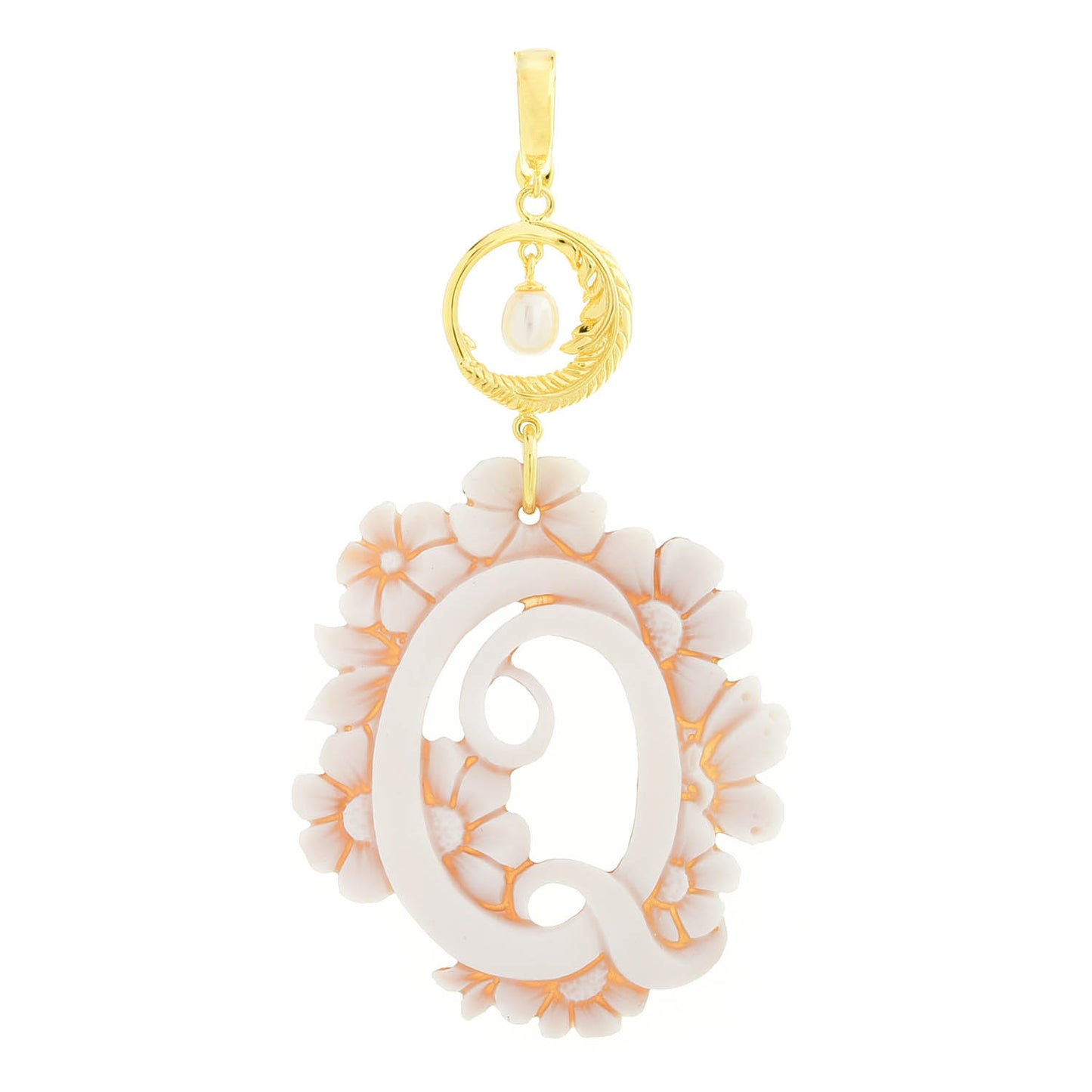 Cameo Italiano 18K Gold Plated Flower-Detailed Cameo Initial Pendant