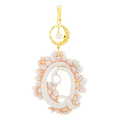 Cameo Italiano 18K Gold Plated Flower-Detailed Cameo Initial Pendant