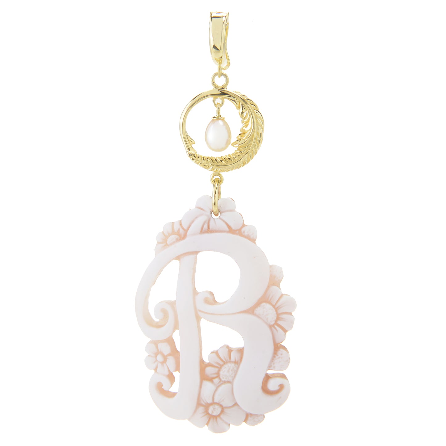 Cameo Italiano 18K Gold Plated Flower-Detailed Cameo Initial Pendant
