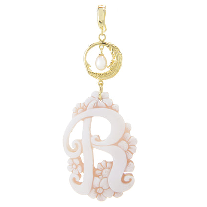 Cameo Italiano 18K Gold Plated Flower-Detailed Cameo Initial Pendant