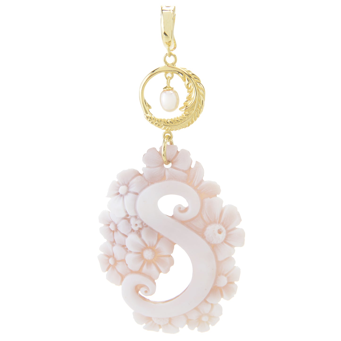 Cameo Italiano 18K Gold Plated Flower-Detailed Cameo Initial Pendant