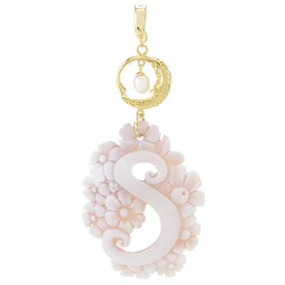 Cameo Italiano 18K Gold Plated Flower-Detailed Cameo Initial Pendant