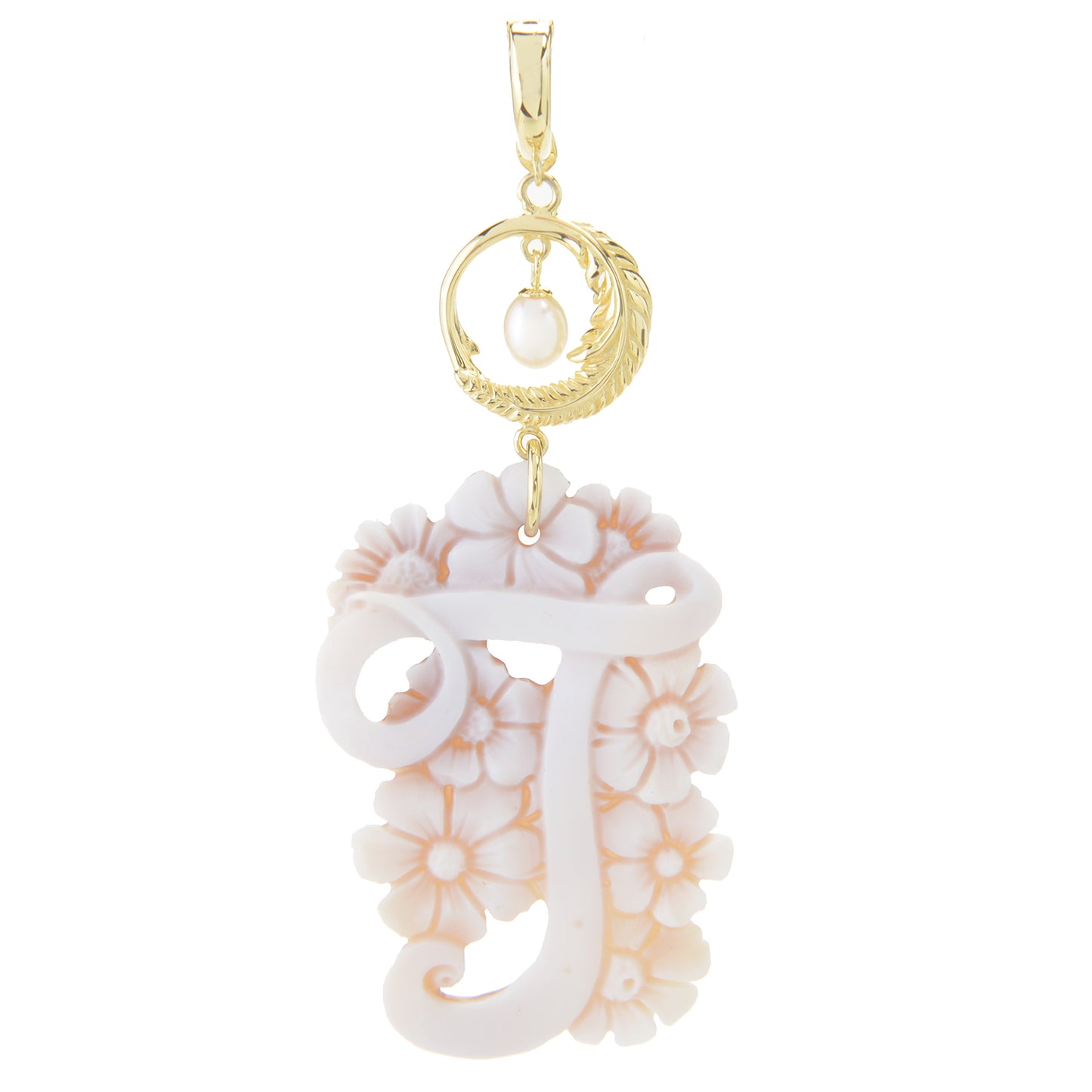 Cameo Italiano 18K Gold Plated Flower-Detailed Cameo Initial Pendant