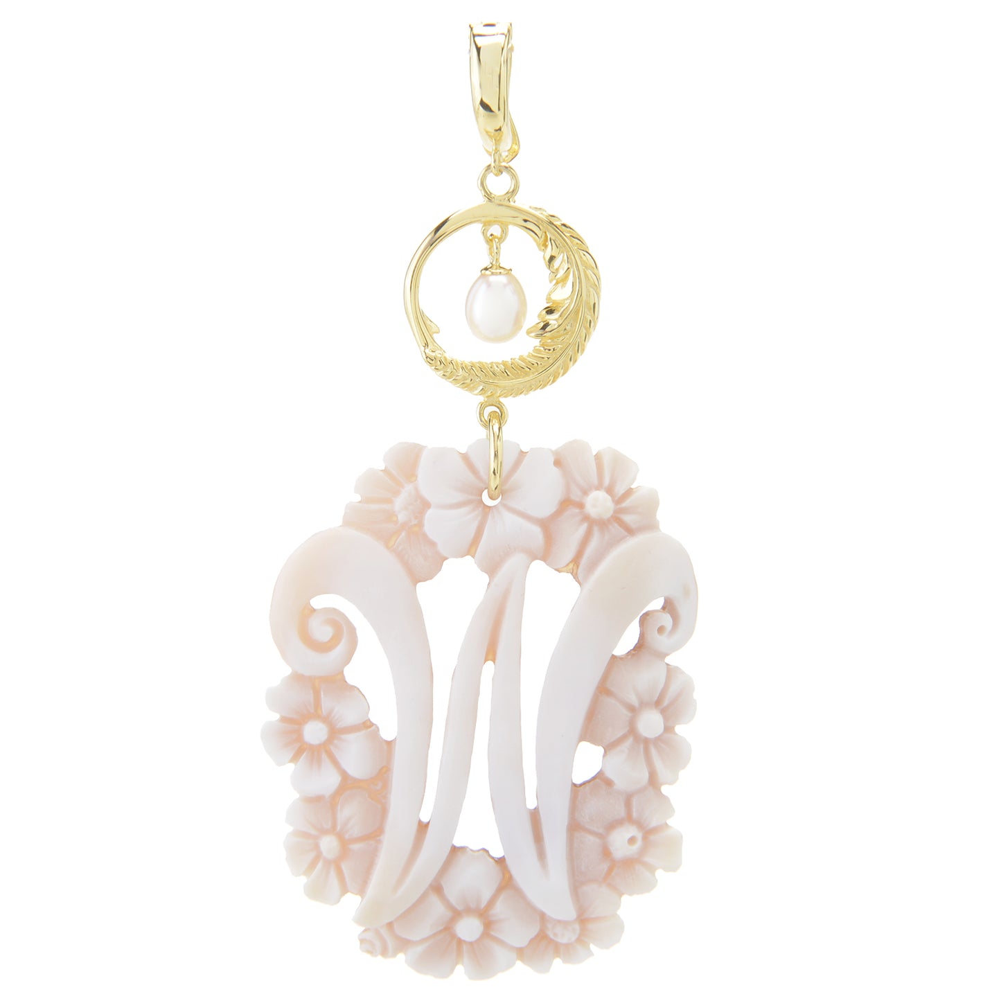 Cameo Italiano 18K Gold Plated Flower-Detailed Cameo Initial Pendant