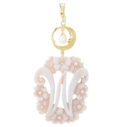 Cameo Italiano 18K Gold Plated Flower-Detailed Cameo Initial Pendant
