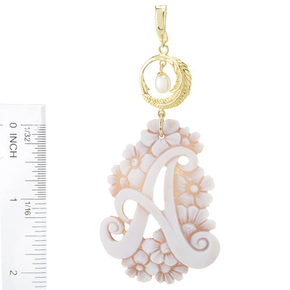 Cameo Italiano 18K Gold Plated Flower-Detailed Cameo Initial Pendant