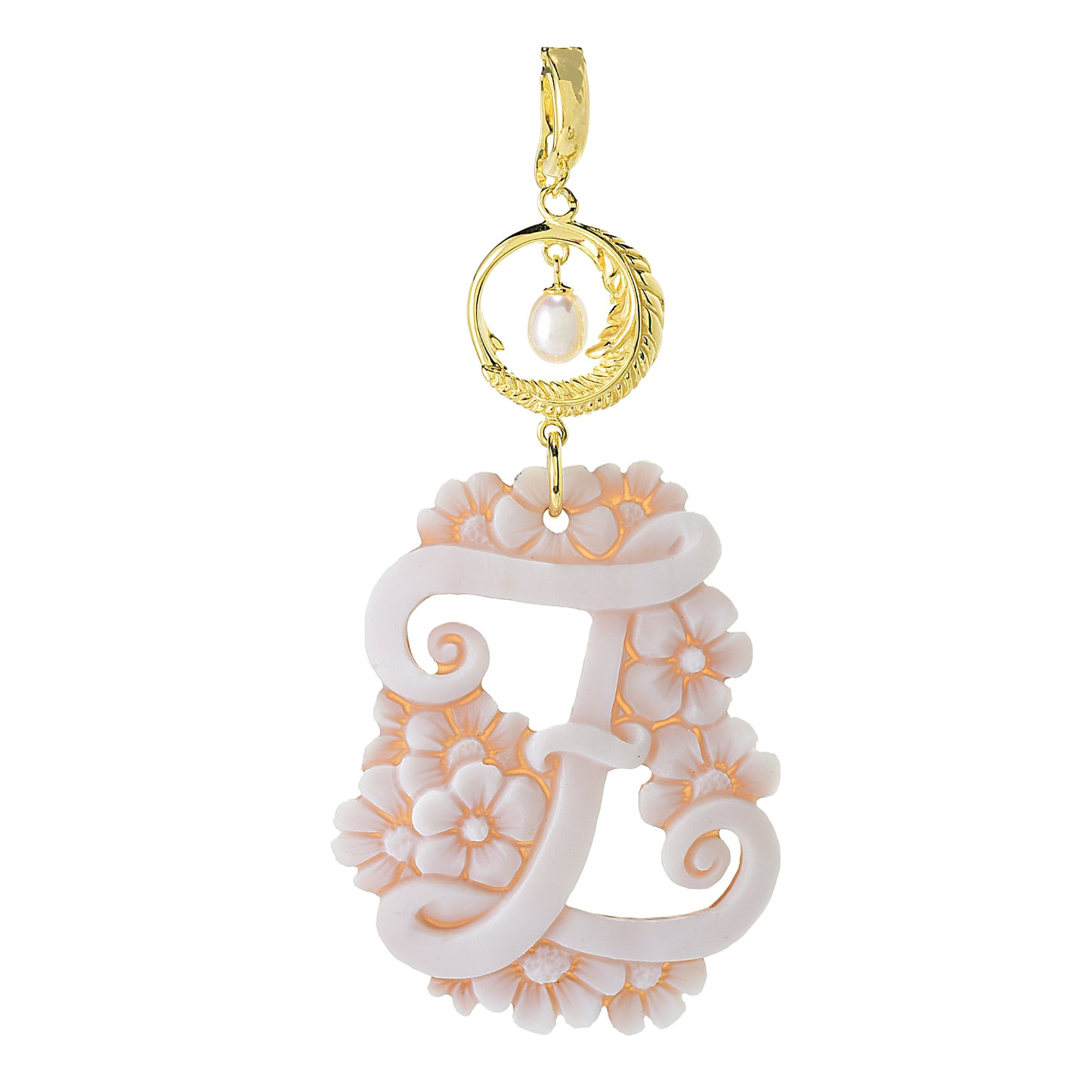 Cameo Italiano 18K Gold Plated Flower-Detailed Cameo Initial Pendant