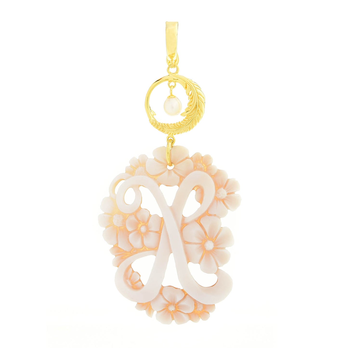 Cameo Italiano 18K Gold Plated Flower-Detailed Cameo Initial Pendant
