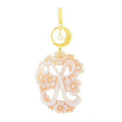 Cameo Italiano 18K Gold Plated Flower-Detailed Cameo Initial Pendant