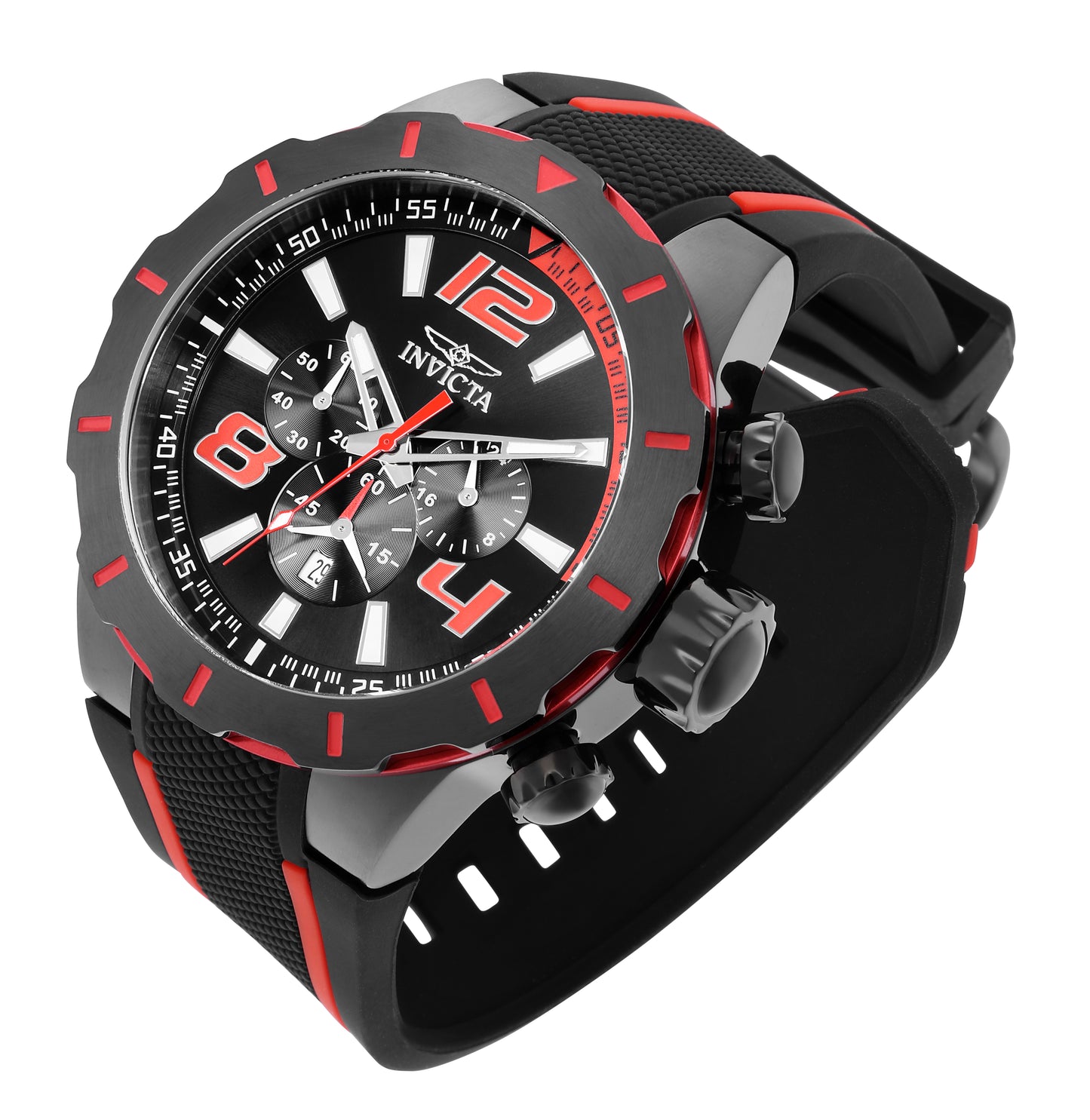Invicta Men's 52mm S1 Rally Quartz Chronograph Black & Red Silicone Strap Watch