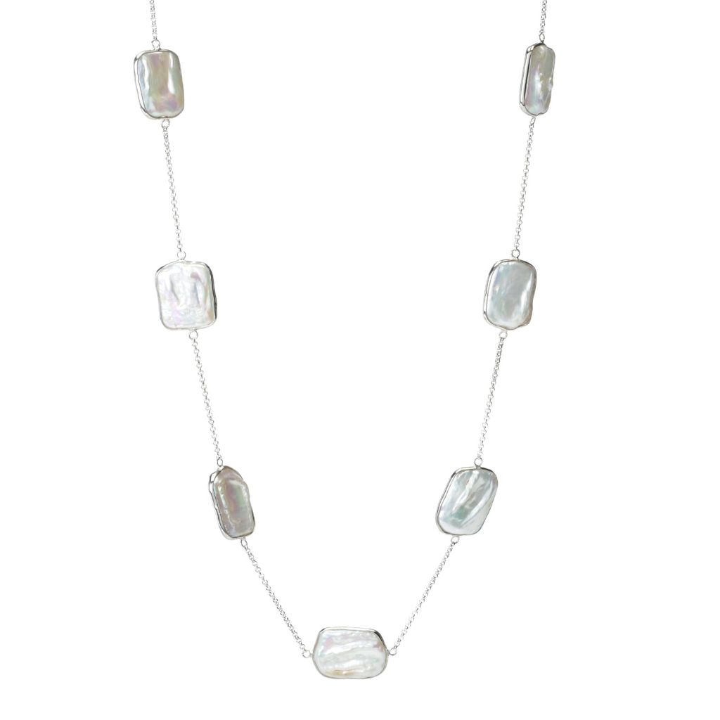 Artisan Silver by Samuel B. Cushion Shape Freshwater Cultured Pearl Necklace
