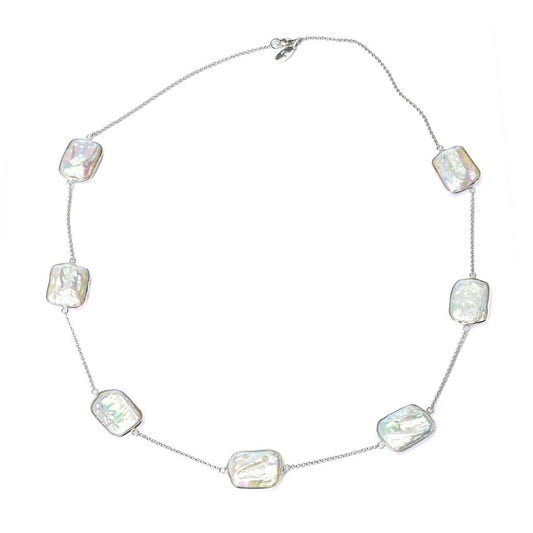 Artisan Silver by Samuel B. Cushion Shape Freshwater Cultured Pearl Necklace