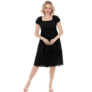 White Mark Women's Pleated Tiered Puff Sleeve Midi Dress
