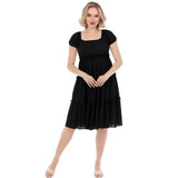 White Mark Women's Pleated Tiered Puff Sleeve Midi Dress