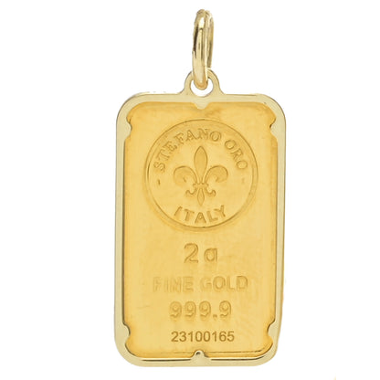 24K Gold 2 Gram Ingot Pendant with 14K Gold Frame