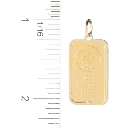 24K Gold 2 Gram Ingot Pendant with 14K Gold Frame