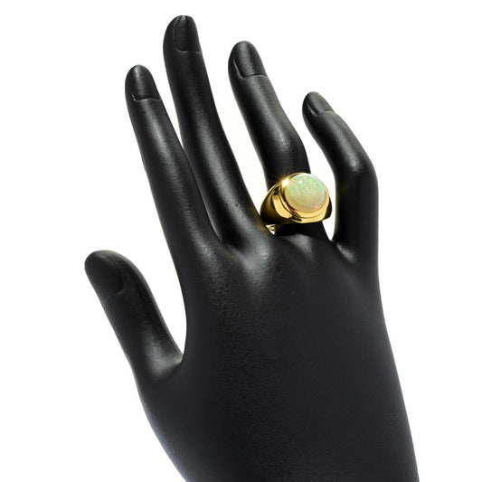 18K Gold Plated 12mm Round Ethiopian Opal Ring