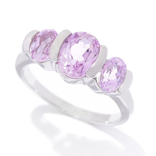 Platinum Plated 2.98ctw Kunzite 3-Stone Ring
