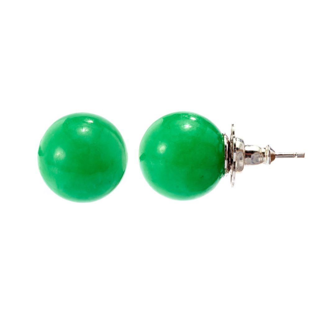 Imperial Pearl Sterling Silver 12mm Dyed Green Jade Stud Earrings