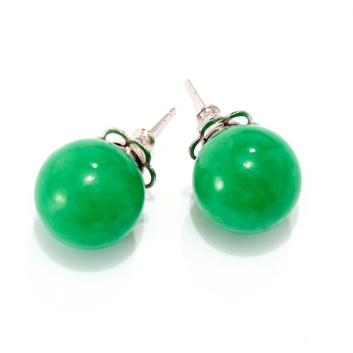 Sterling Silver 12mm Jade Bead Stud Earrings