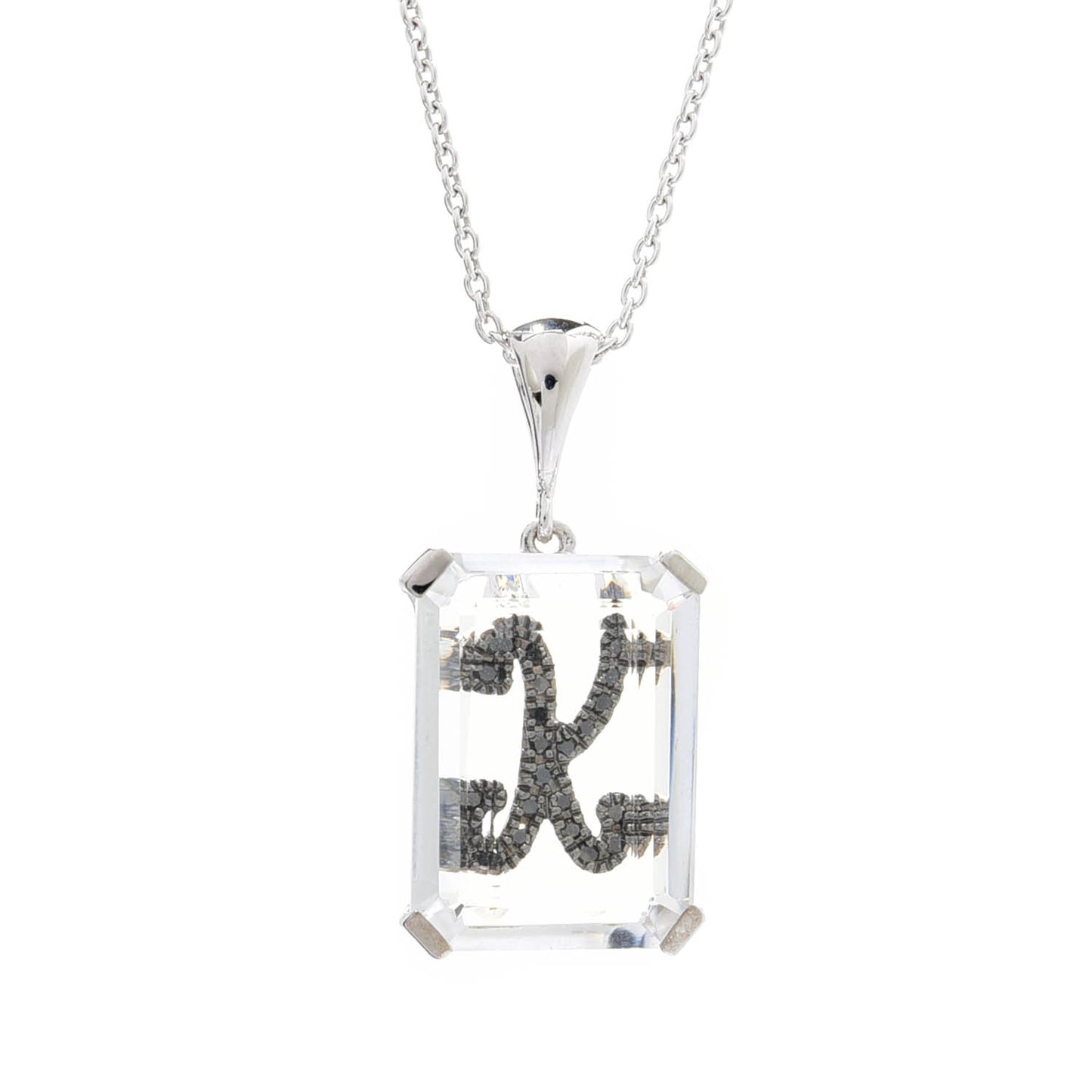 Sterling Silver White Quartz & Black Diamond Initial Pendant