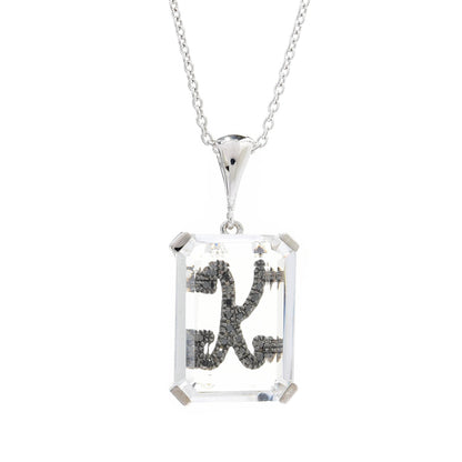 Sterling Silver White Quartz & Black Diamond Initial Pendant