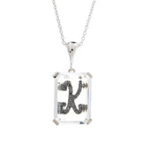 Sterling Silver White Quartz & Black Diamond Initial Pendant