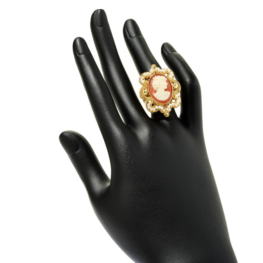 Cameo Italiano "Victoria" 18x13mm Portrait Cameo & Cultured Pearl Milgrain Ring