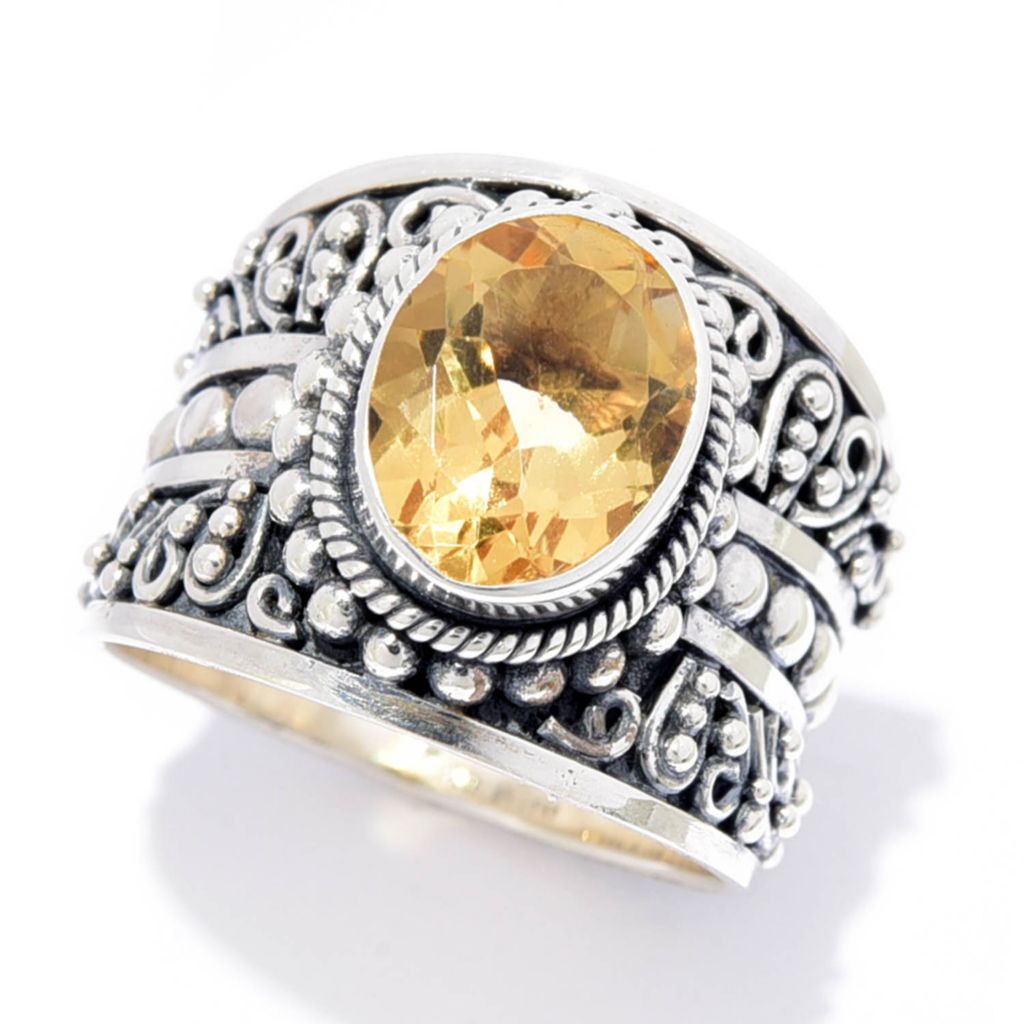 Artisan Silver by Samuel B. 10x8mm Citrine Bali Design Ring