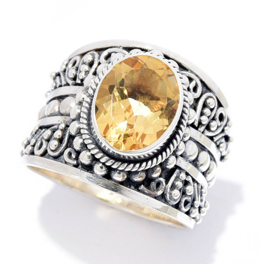Artisan Silver by Samuel B. 10x8mm Citrine Bali Design Ring