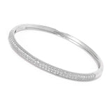 Platinum Plated White Zircon Pave Hinged Bangle Bracelet
