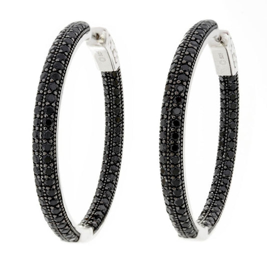 Platinum Plated Black Spinel Pave Inside Out Hoop Earrings