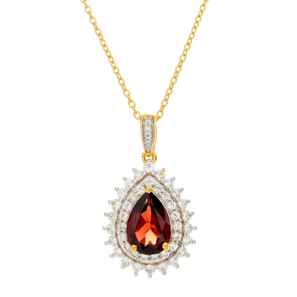 Gem Treasures 2.42ctw Mozambique Garnet & White Zircon Pendant w/ Chain