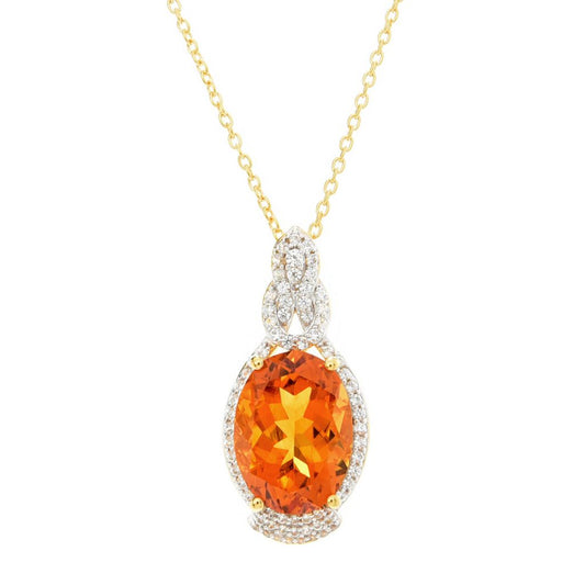 Gem Treasures 18K Vermeil 4.64ctw Citrine & White Zircon Pendant w/ Chain