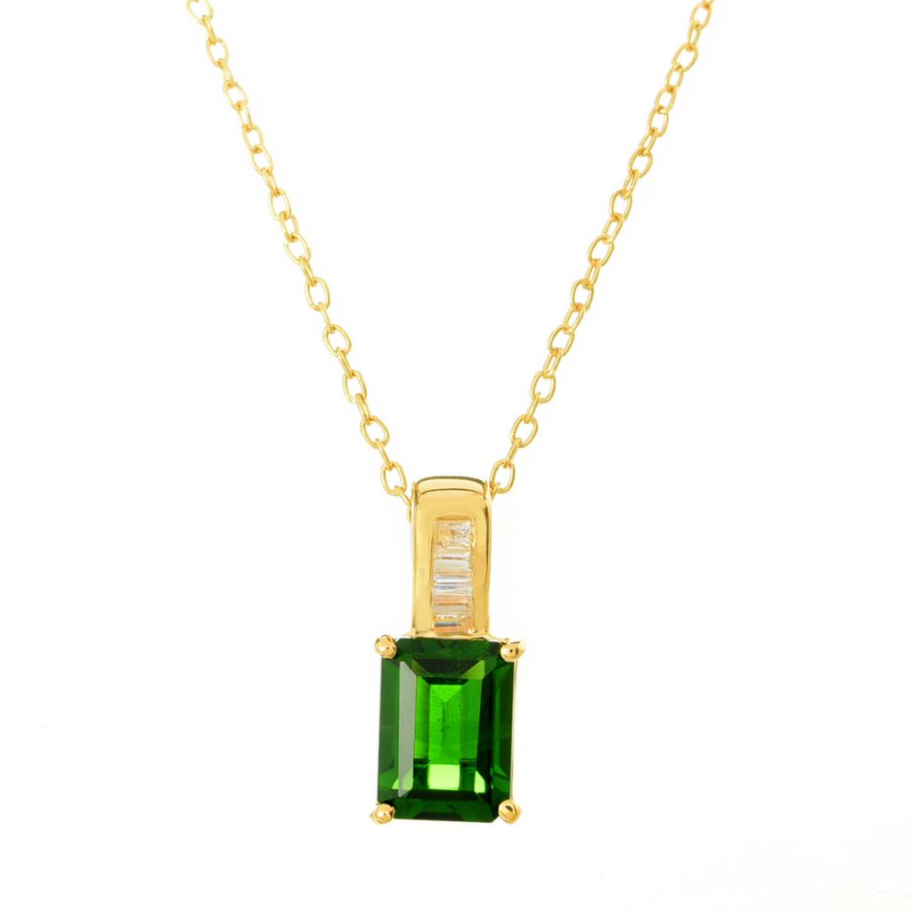 Gem Treasures 18K Vermeil 2.14ctw Chrome Diopside & White Zircon Pendant