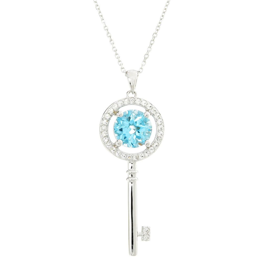 10mm Round Blue Topaz Key Pendant w/ 18" Cable Link Chain