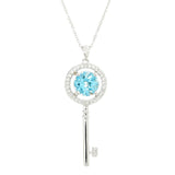 10mm Round Blue Topaz Key Pendant w/ 18" Cable Link Chain