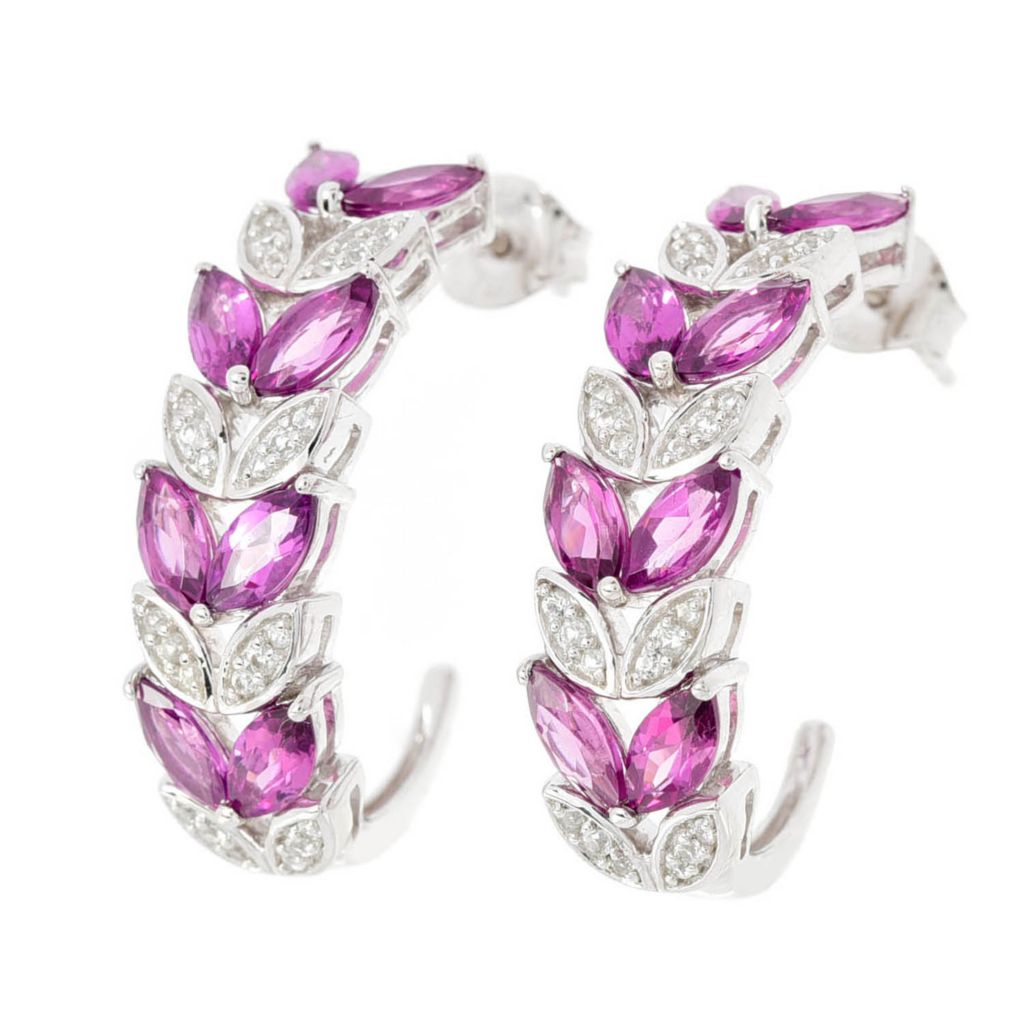 Gem Treasures 5.15ctw Purple Garnet & White Zircon J-Hoop Earrings