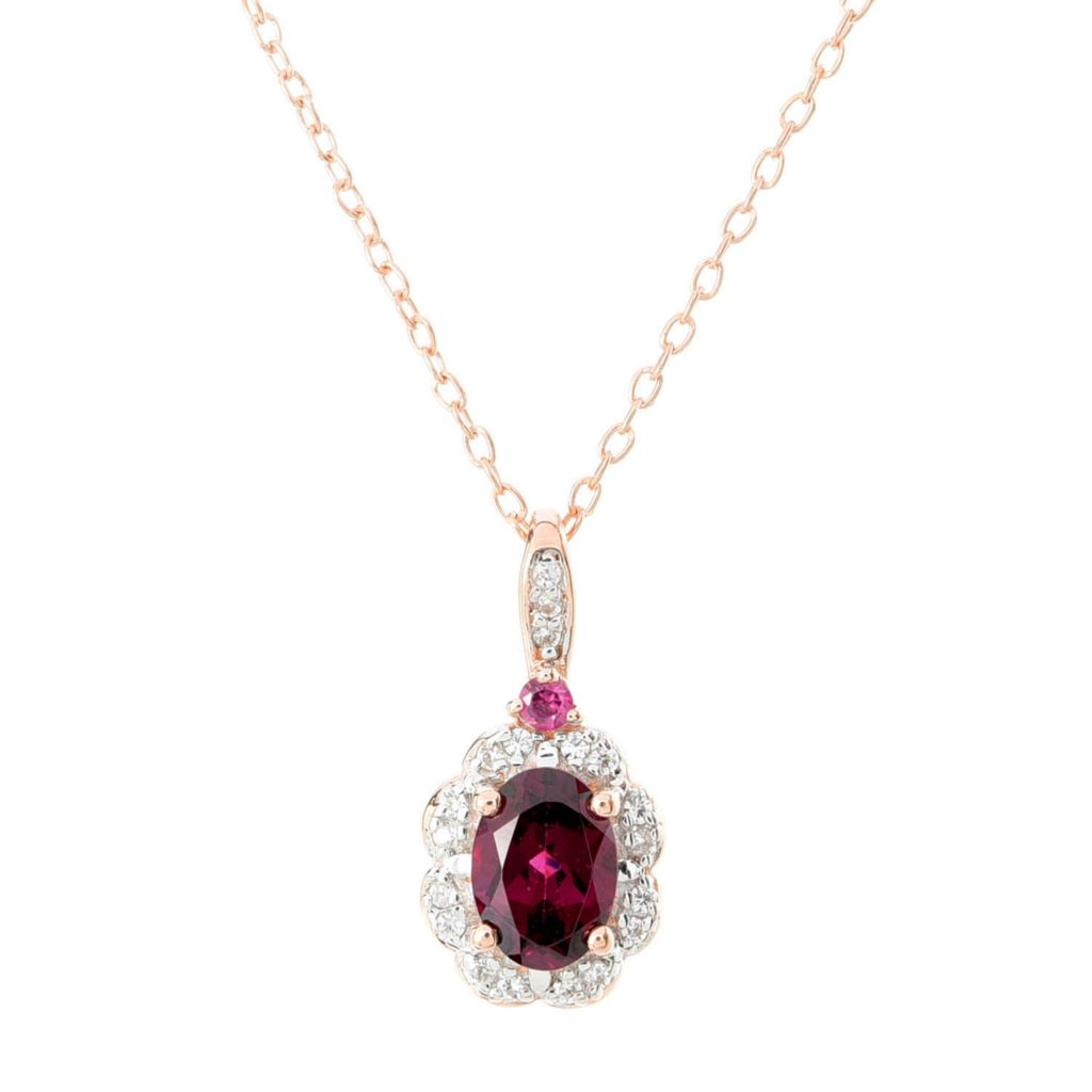Gem Treasures 1.18ctw Purple Garnet & White Zircon Pendant w/ Chain