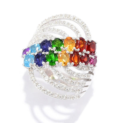 Gem Treasures 2.98ctw Multi Gem & White Zircon Multi Row Wave Ring