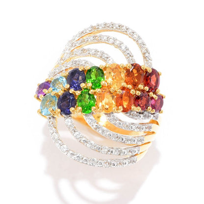 Gem Treasures 2.98ctw Multi Gem & White Zircon Multi Row Wave Ring