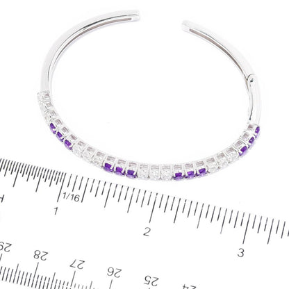 Gem Treasures Swiss Blue Topaz & White Zircon Cuff Bangle Bracelet