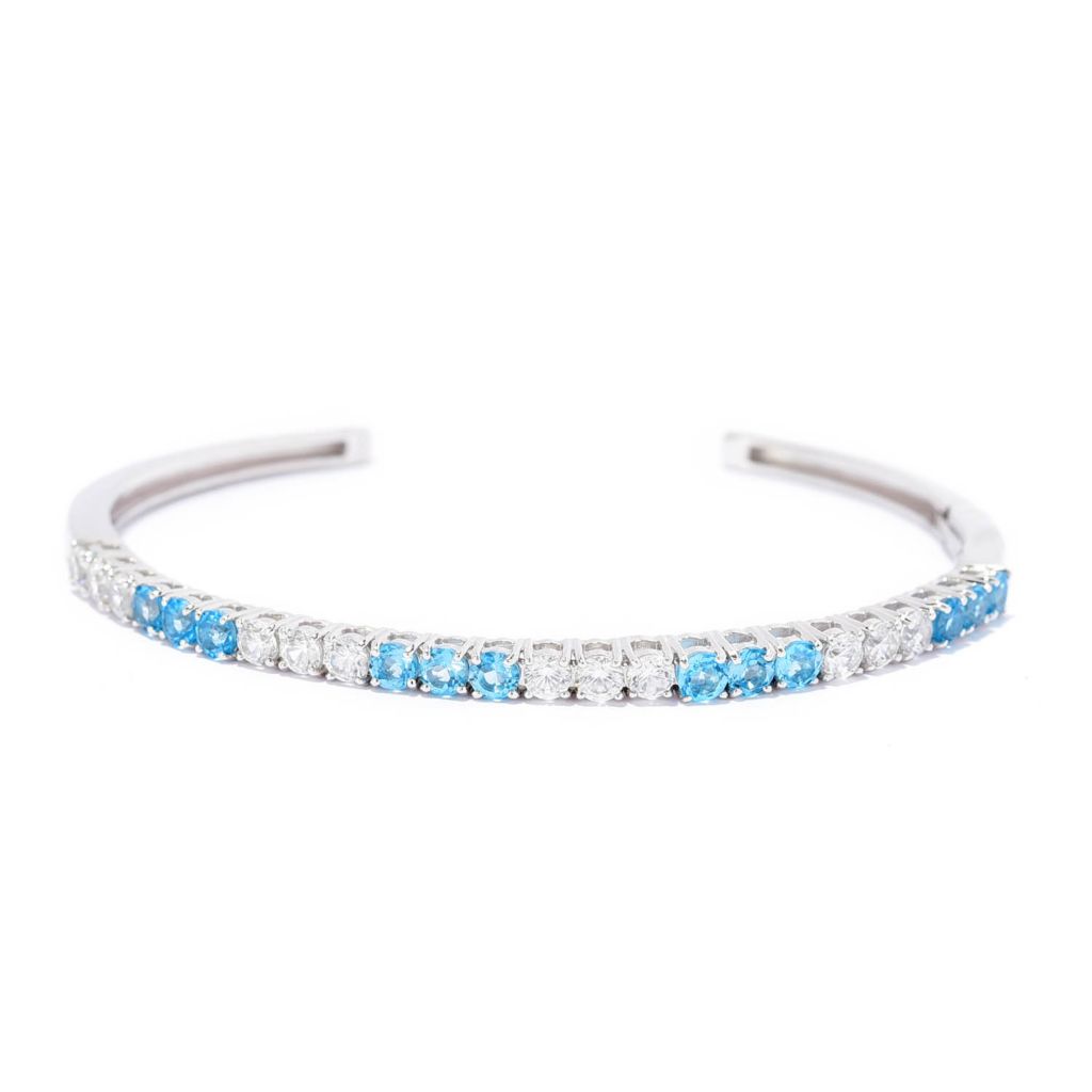 Gem Treasures Swiss Blue Topaz & White Zircon Cuff Bangle Bracelet