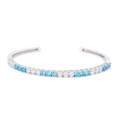 Gem Treasures Swiss Blue Topaz & White Zircon Cuff Bangle Bracelet
