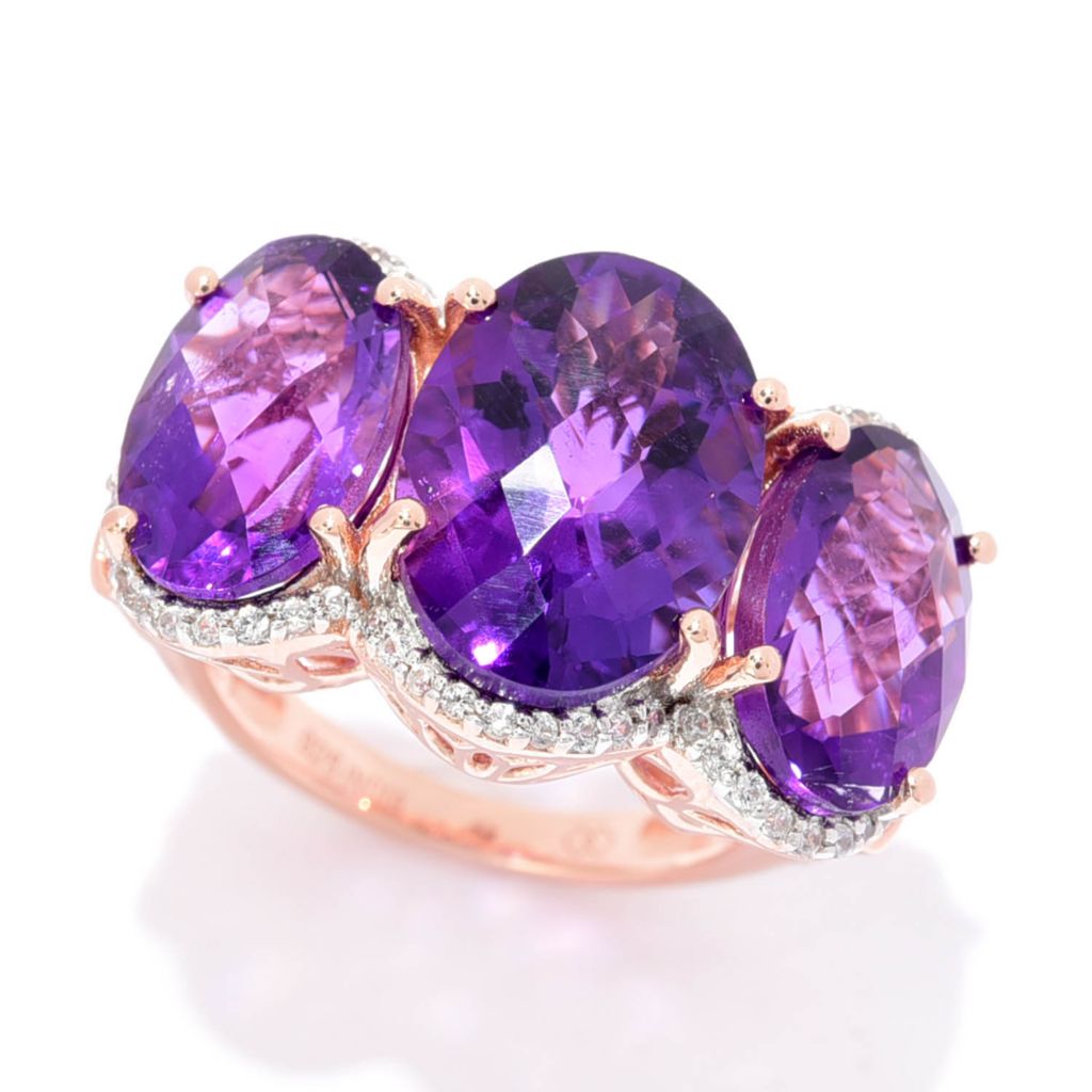 Gem Treasures 12.30ctw African Amethyst & White Zircon Cocktail Ring