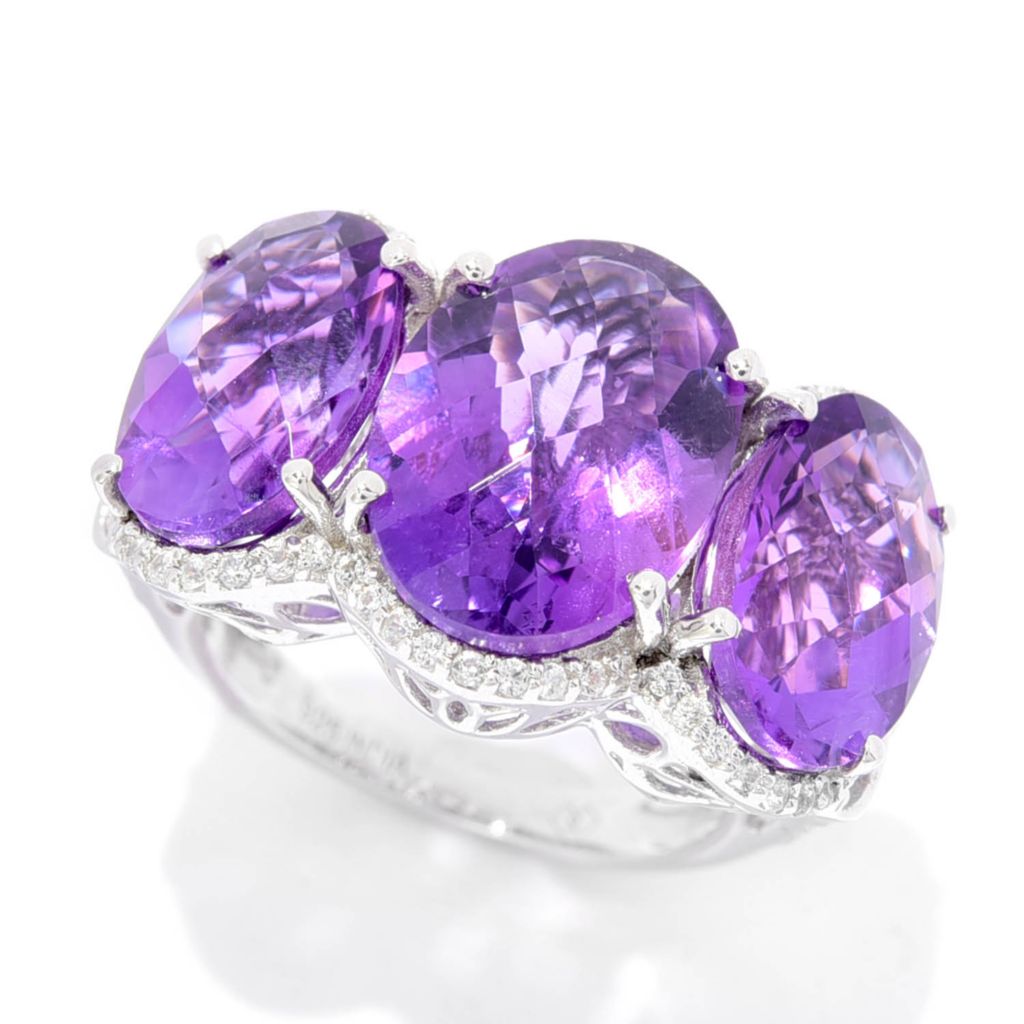 Gem Treasures 12.30ctw African Amethyst & White Zircon Cocktail Ring