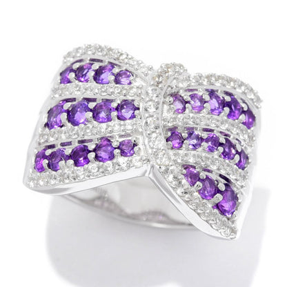 Gem Treasures 1.86ctw African Amethyst & White Zircon Wrap Ring
