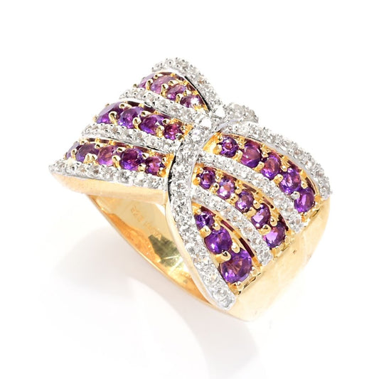 Gem Treasures 1.86ctw African Amethyst & White Zircon Wrap Ring